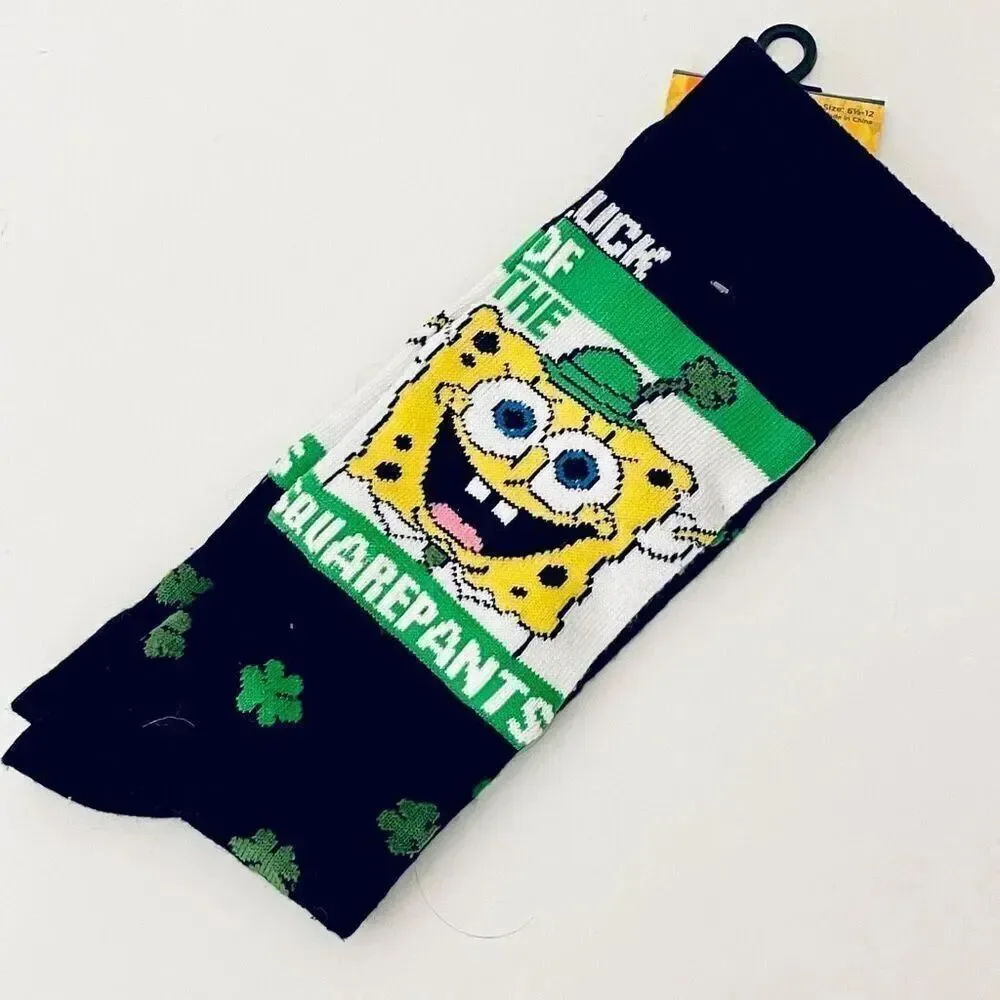 NWT Gorgeous 6.5-12 SpongeBob Squarepants Black,Green, Yellow White LUCK SOCKS
